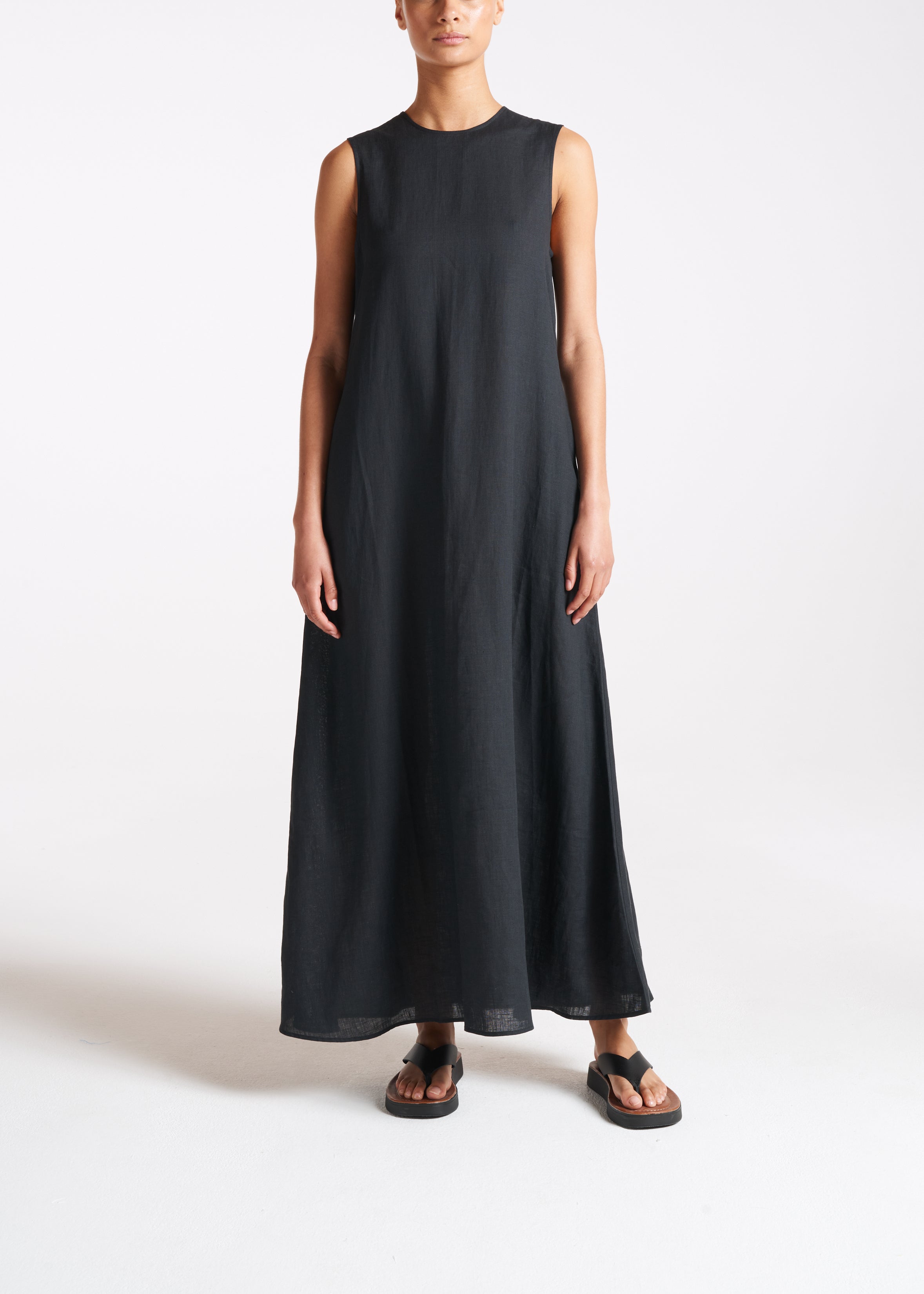 Tallin Black Linen Maxi Dress Black Linen Long Maxi Dress