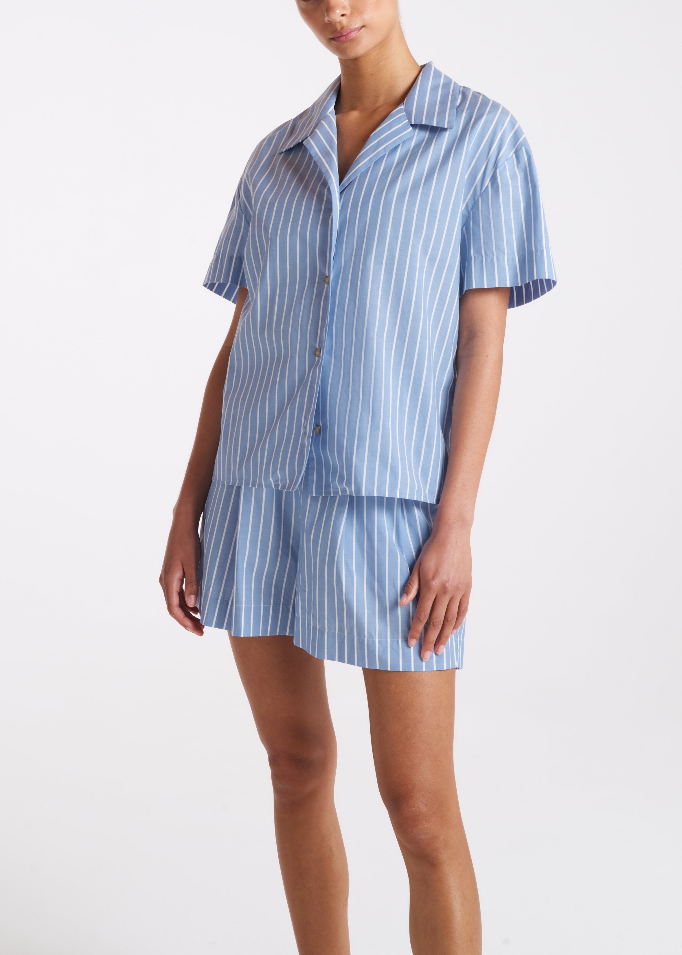 Formentera Shirt Blue & White Stripe Cotton Silk