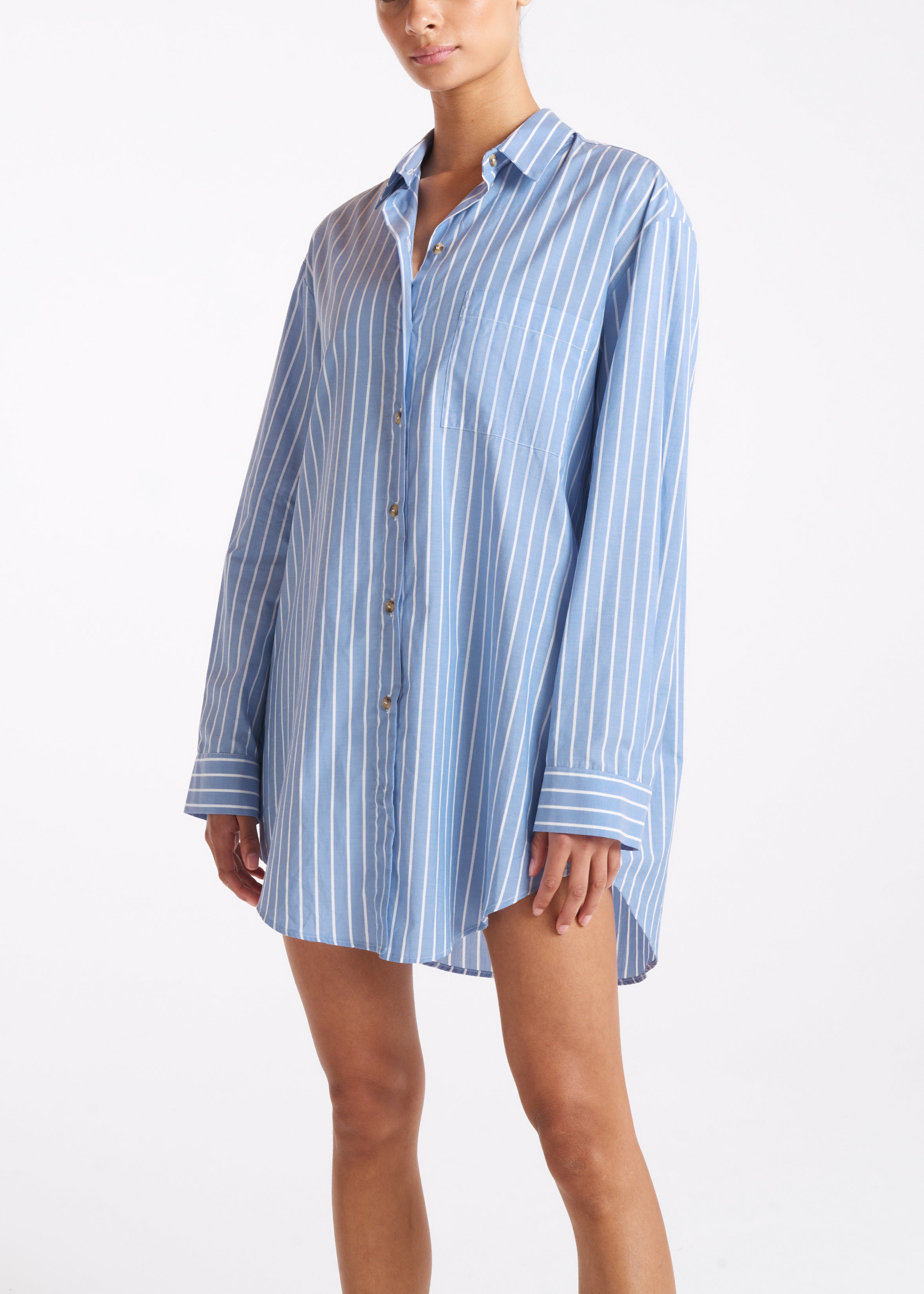 Formentera Shirt Blue White Stripe Cotton Silk