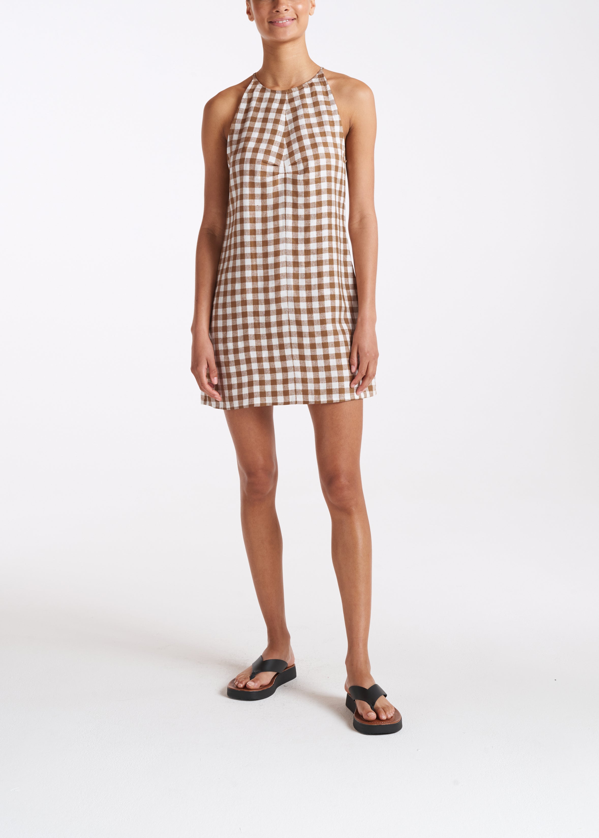 Antigua Dress Brown Check Linen