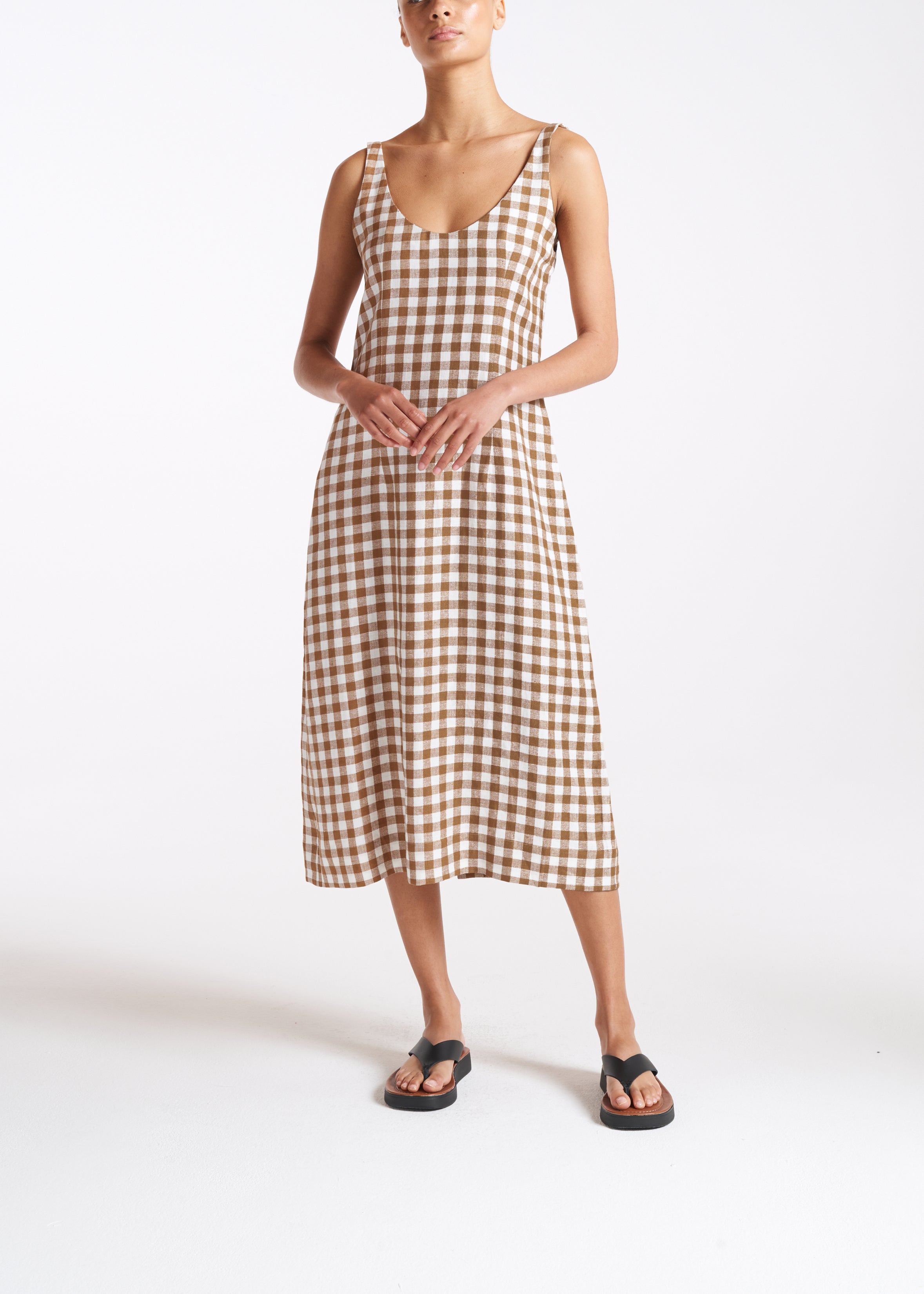 Vero Dress Brown Check Linen