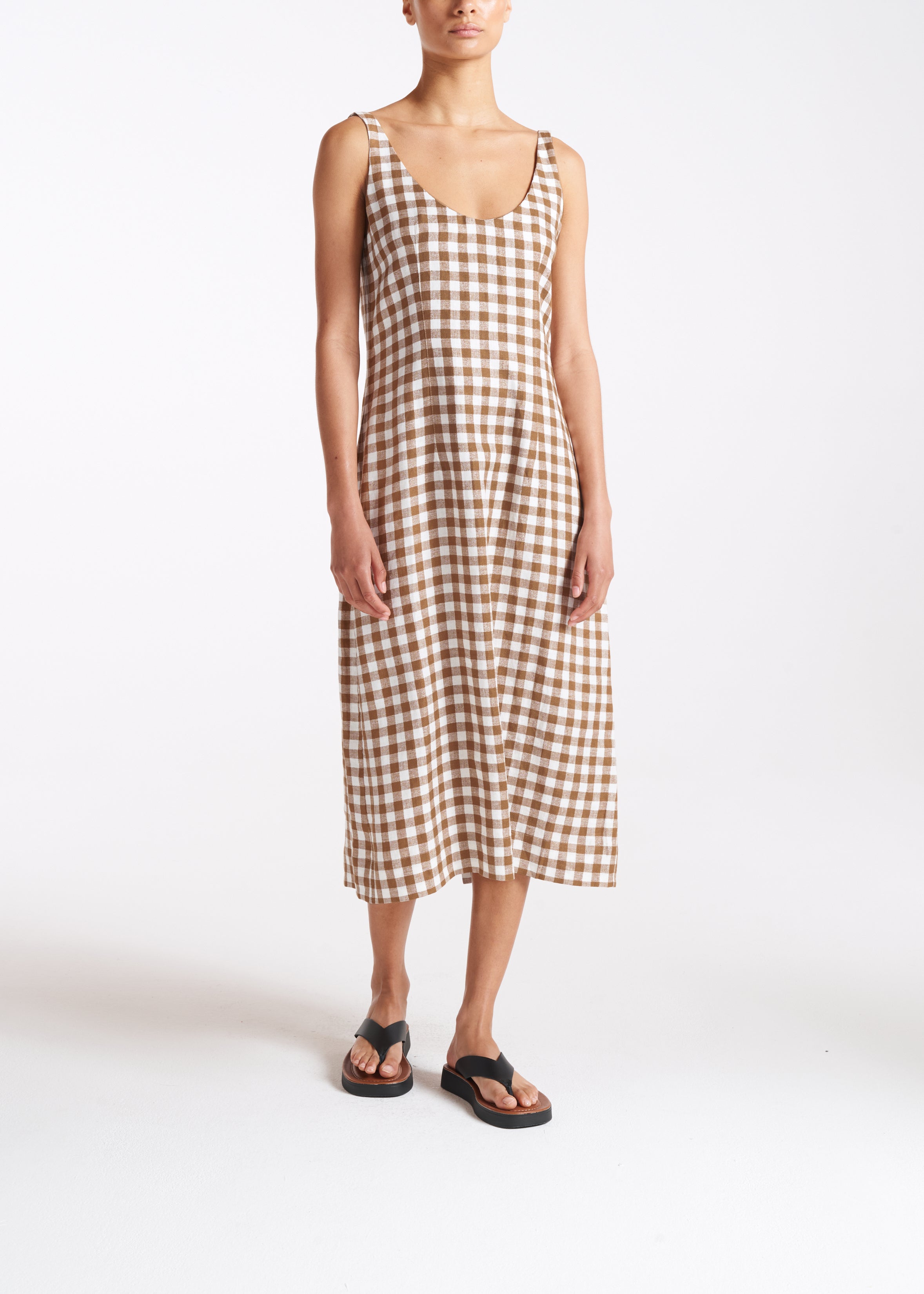 Vero Dress Brown Check Linen