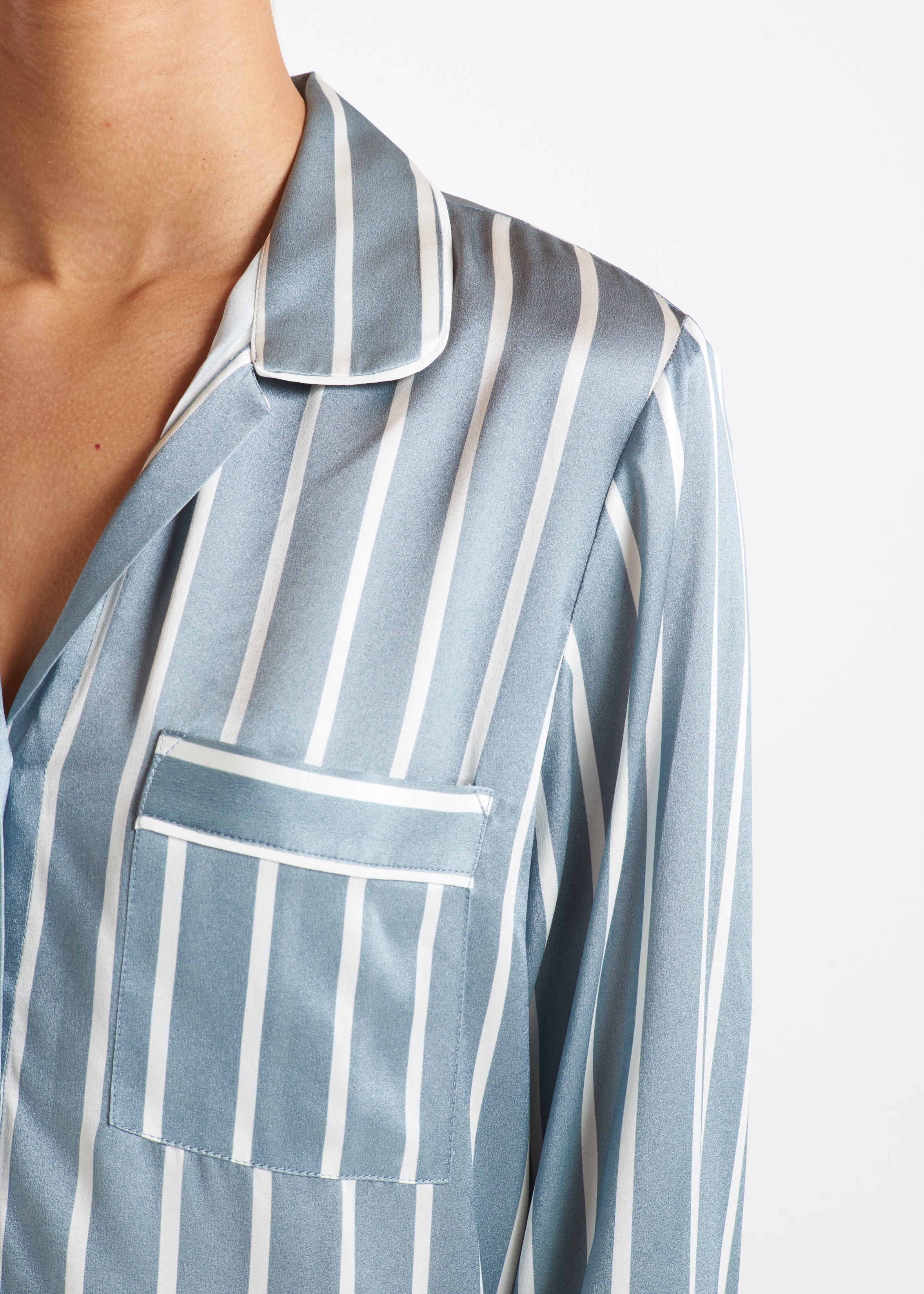 Paris Oversized Pyjama Shirt Dust Blue Stripe Silk