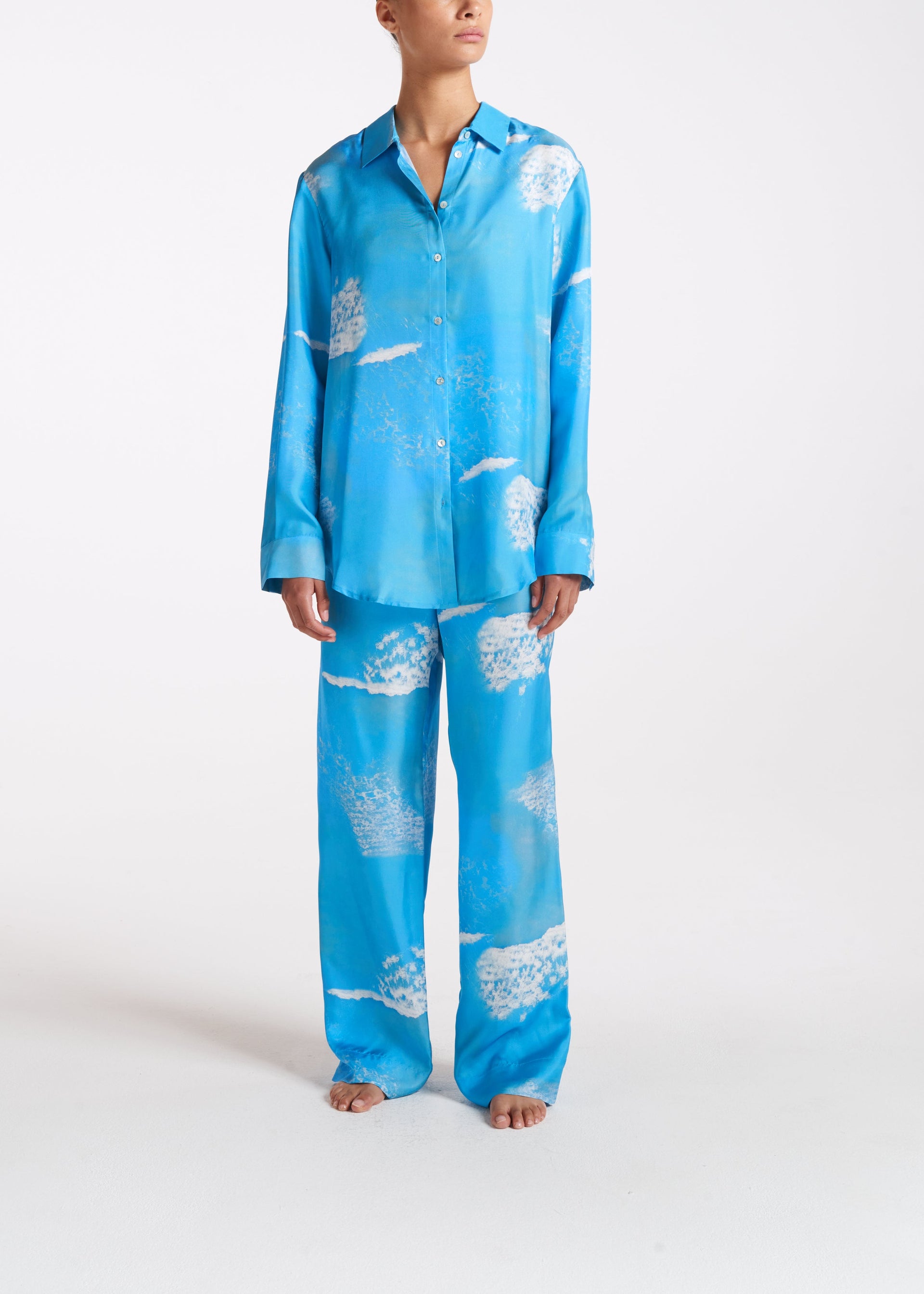 London Pyjama Top Wave Print Silk Twill