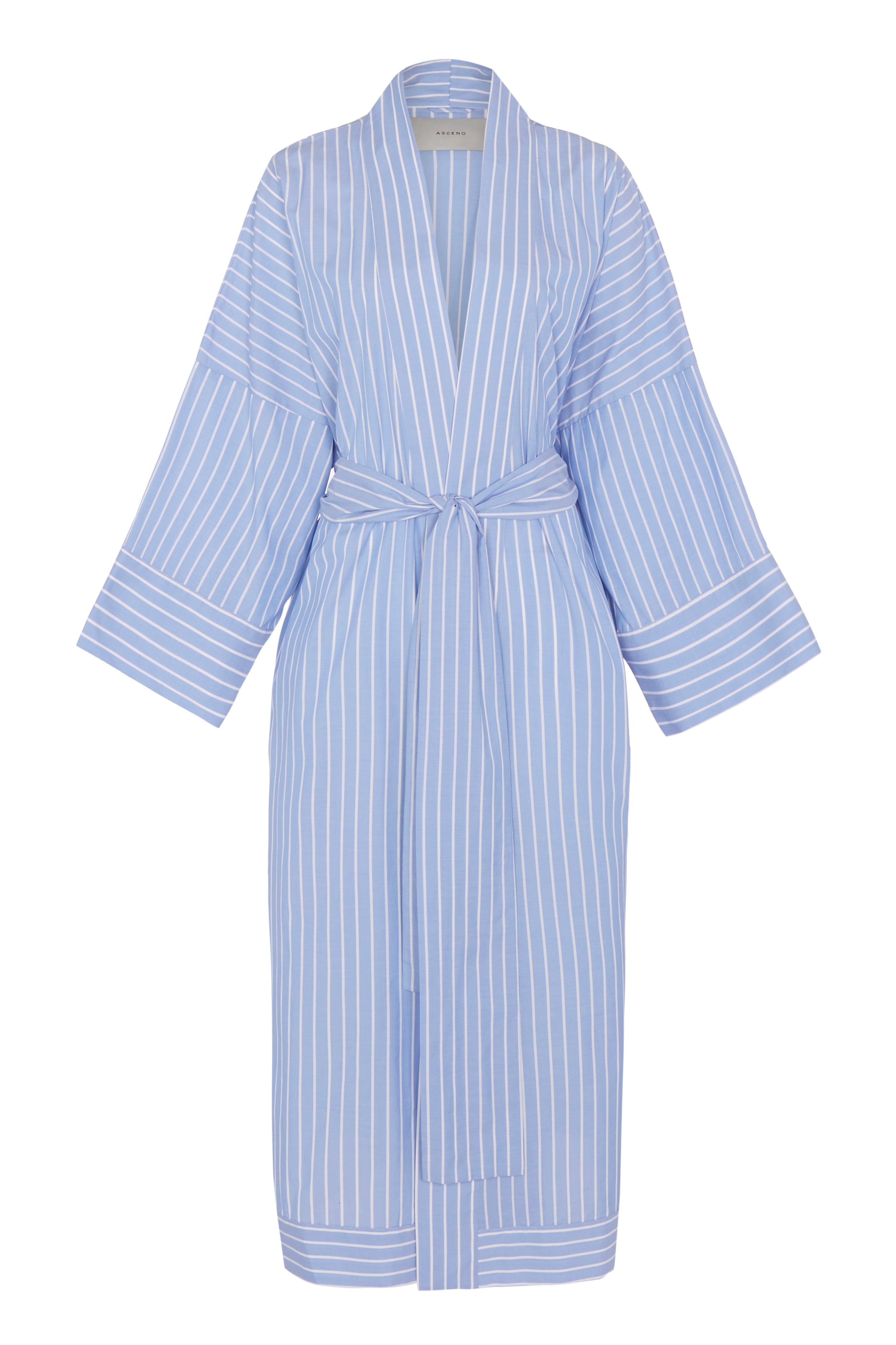 Athens Robe Blue White Stripe Cotton Silk