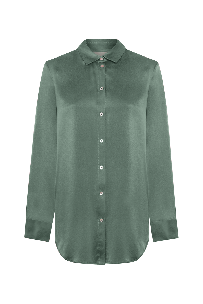 London Pyjama Top Sage Silk Charmeuse