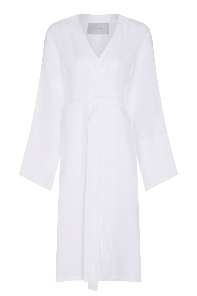 Athens Short Robe White Organic Linen