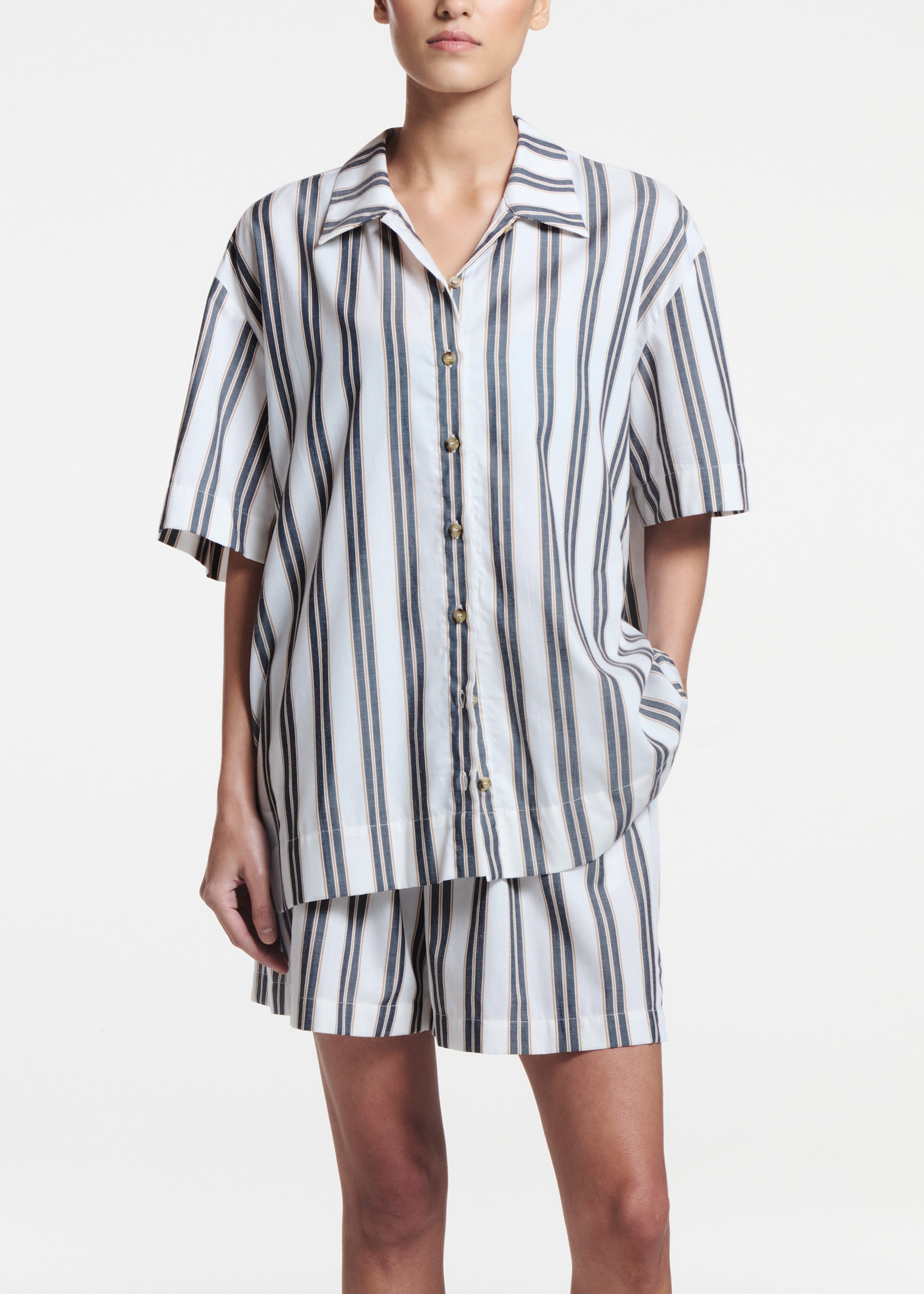 Montauk Shirt Black Sand Stripe Cotton Viscose