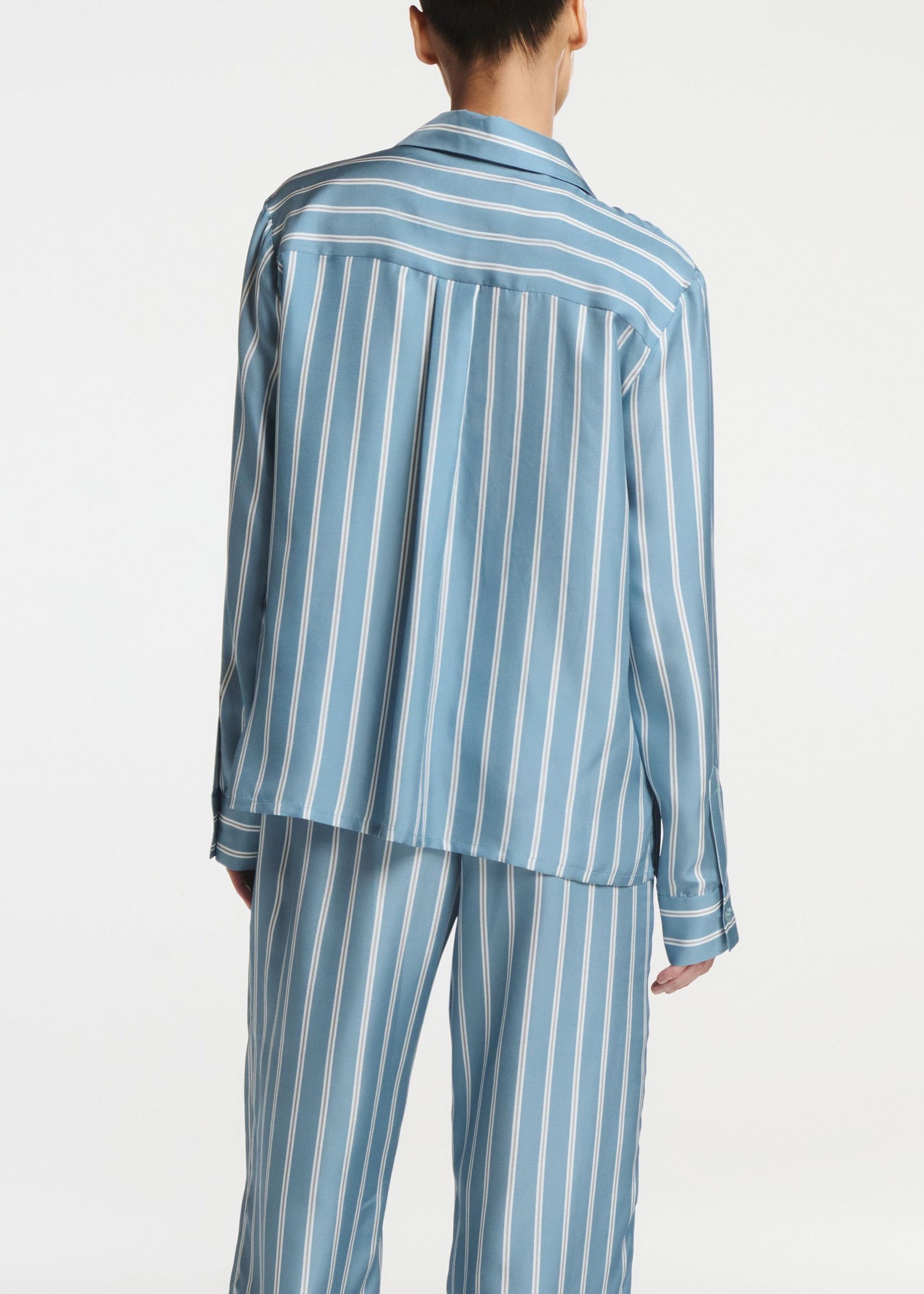 Cabra Shirt Sky Stripe Blue White Bronze Silk Twill