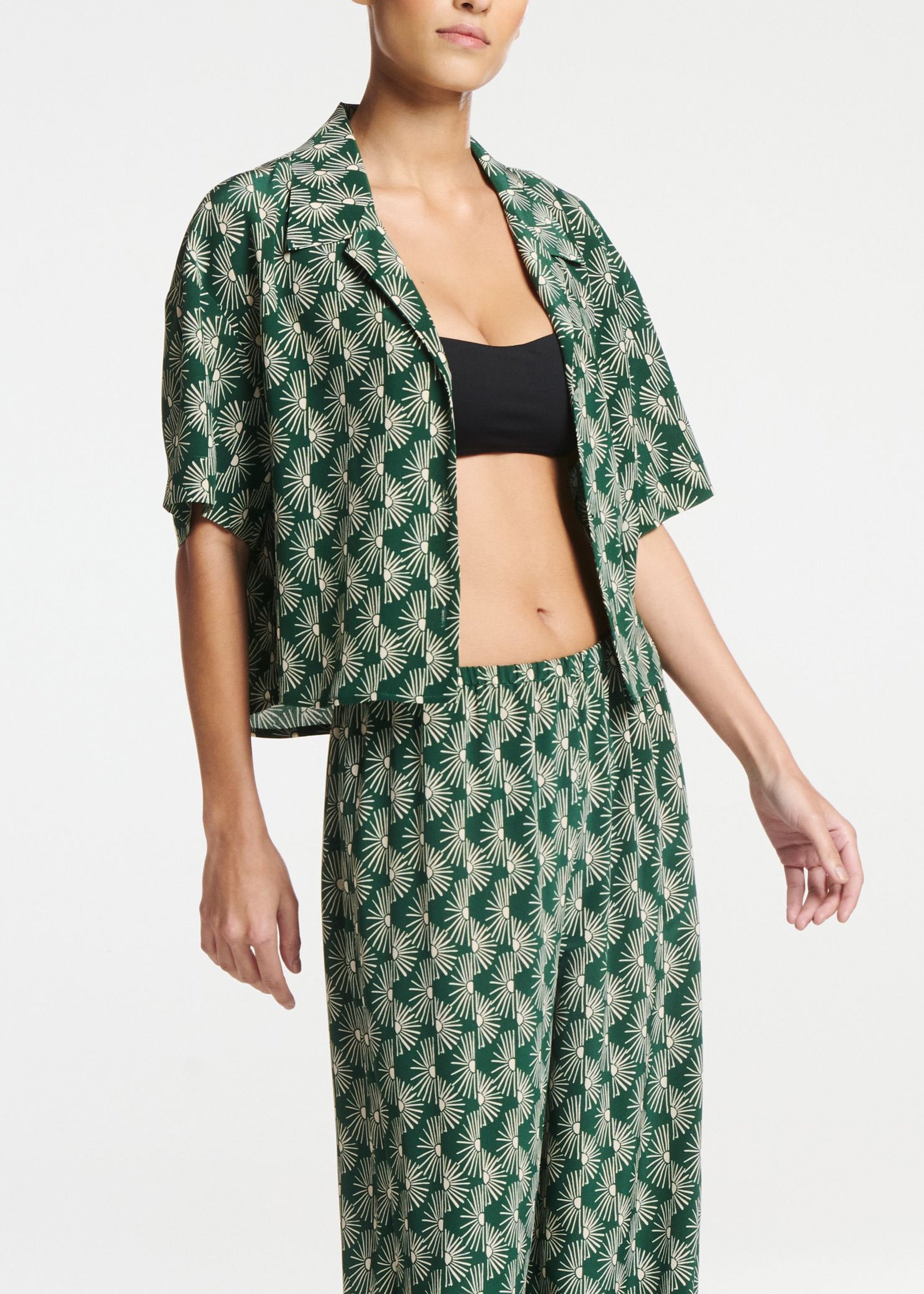 Lincoln Shirt Sunrise Pine Green Silk Crepe