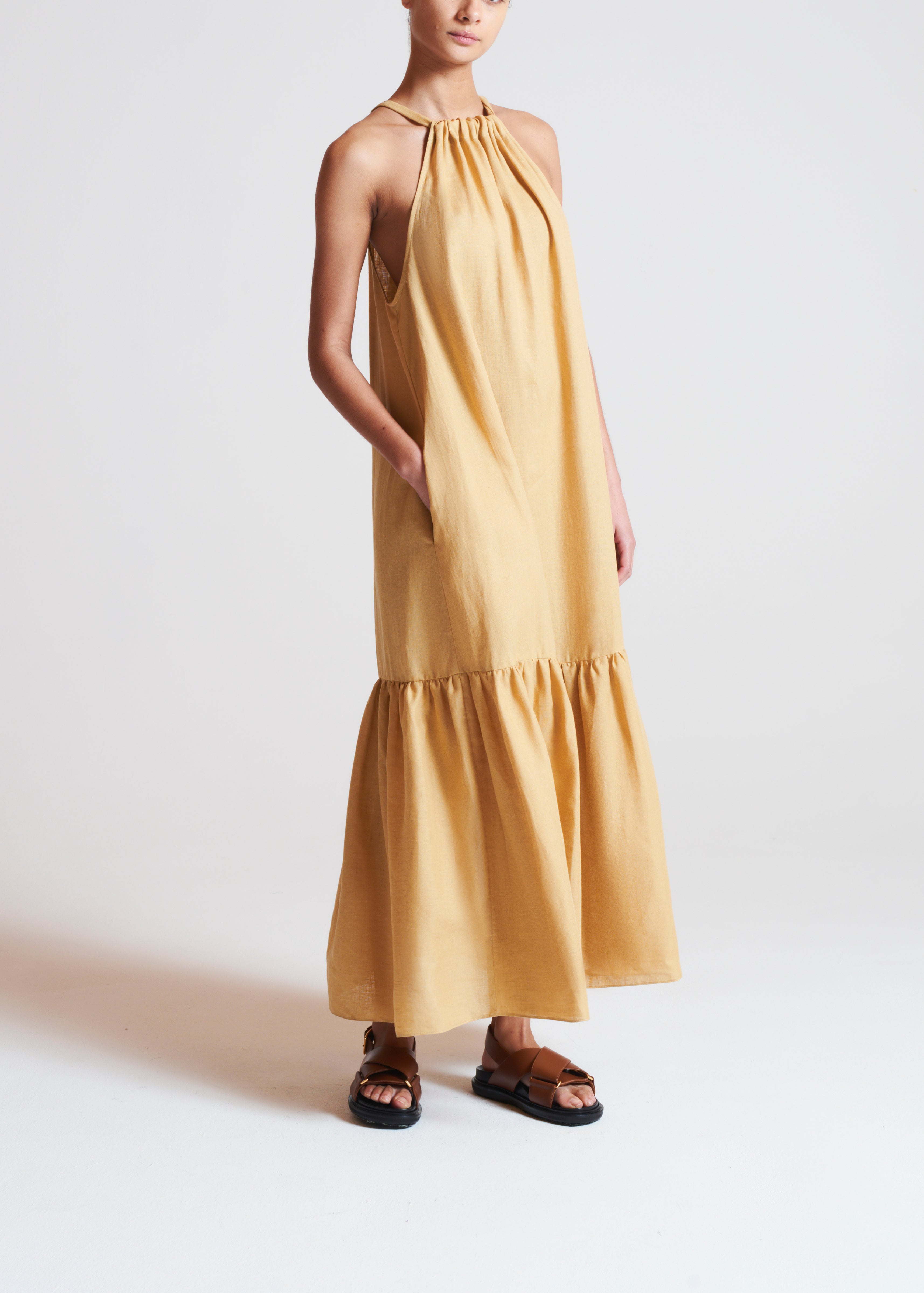 Rhea Dress Khaki Silk Twill