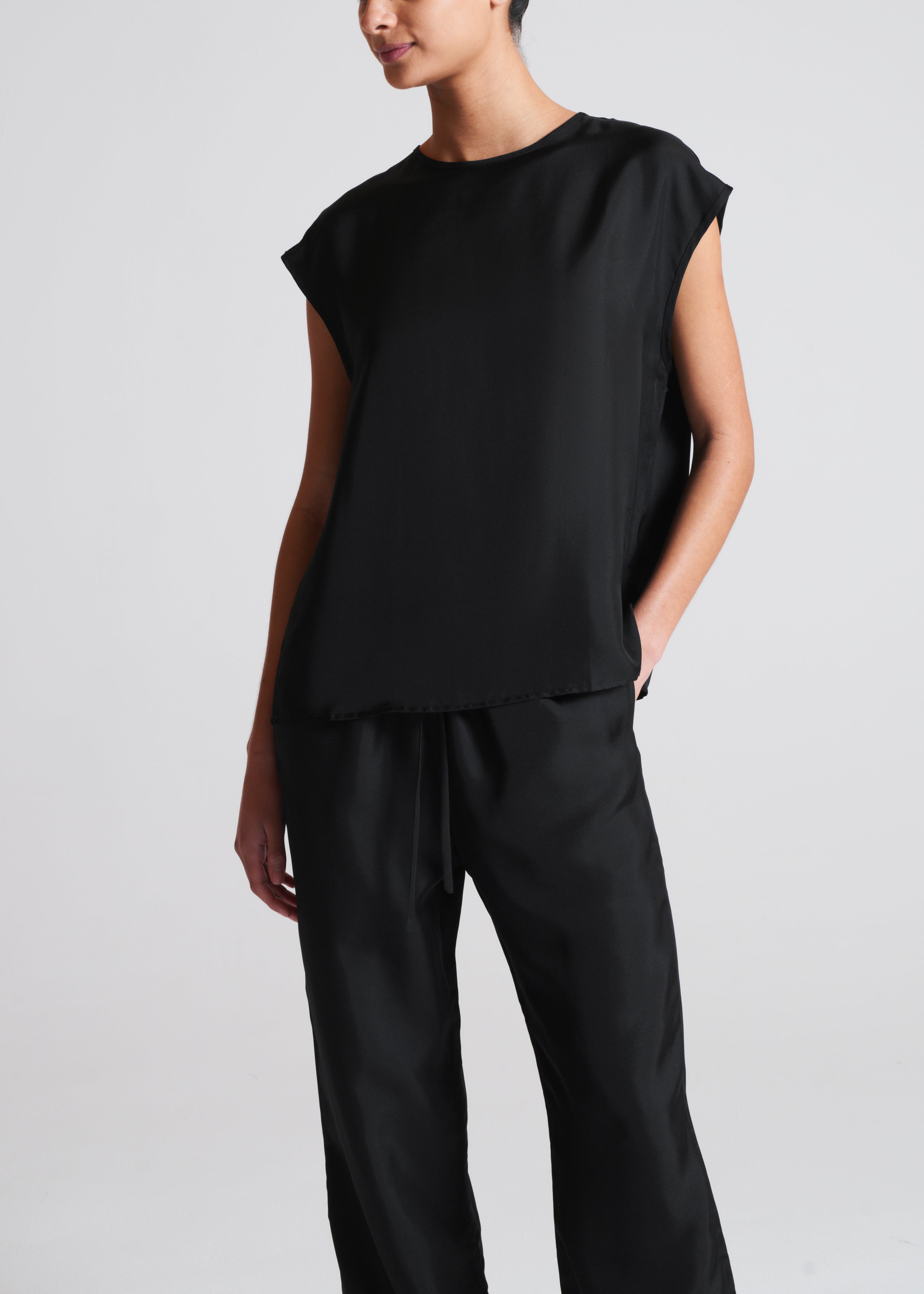 Dasha Top Black Silk Twill