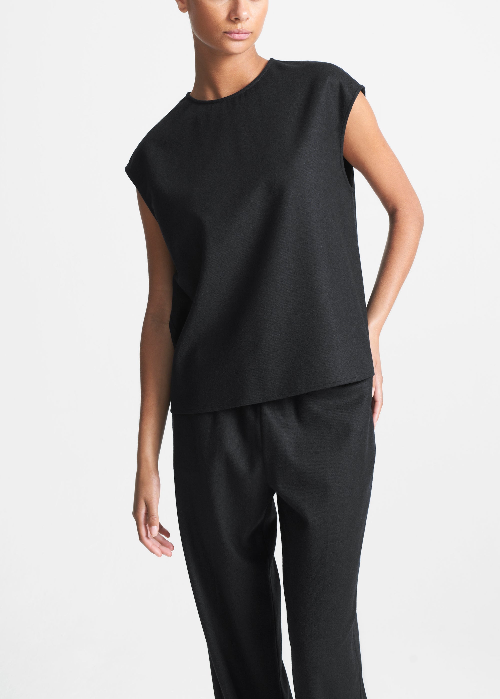 Dasha Top Black Wool Cashmere Flannel