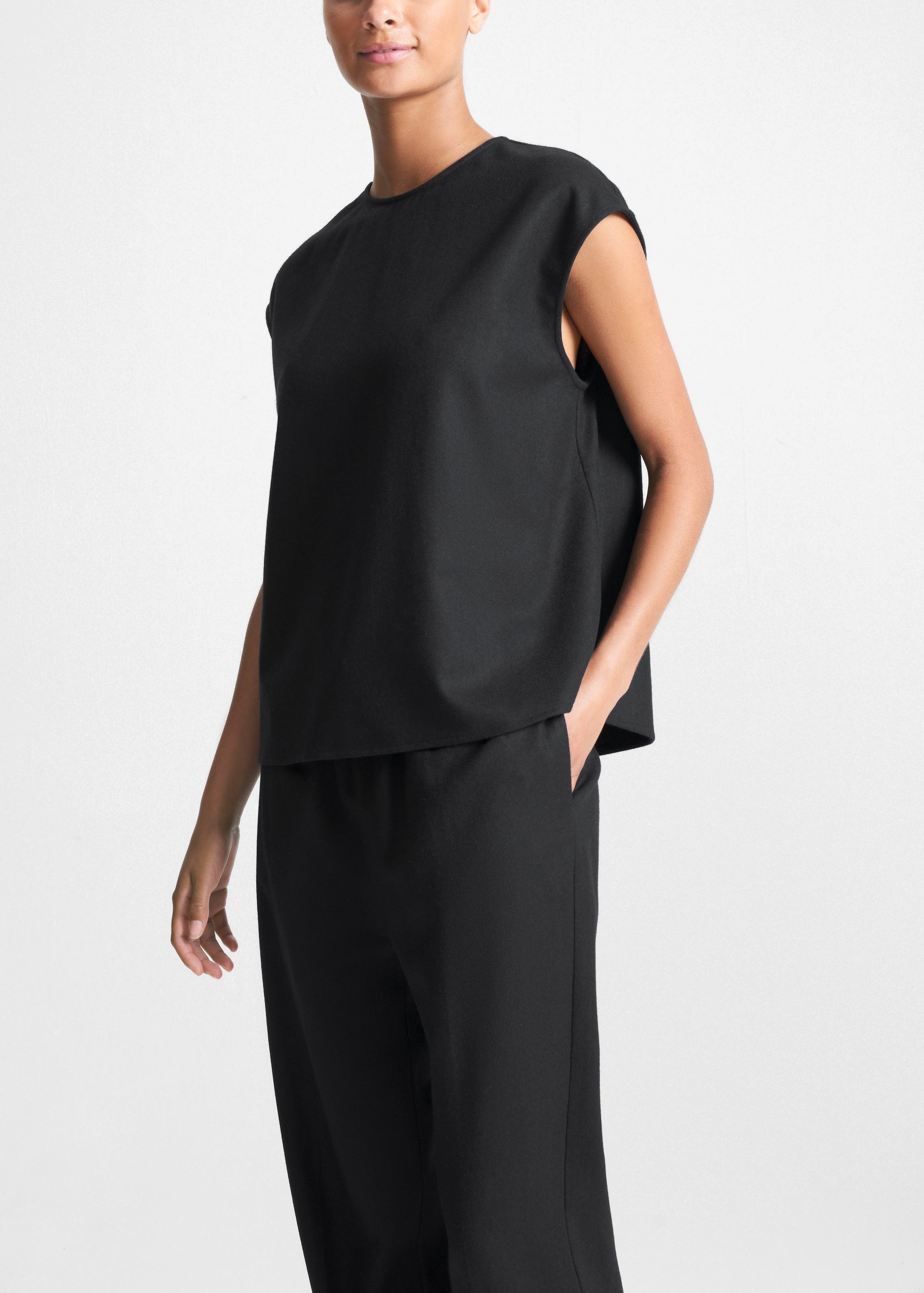 Dasha Top Black Wool Cashmere Flannel