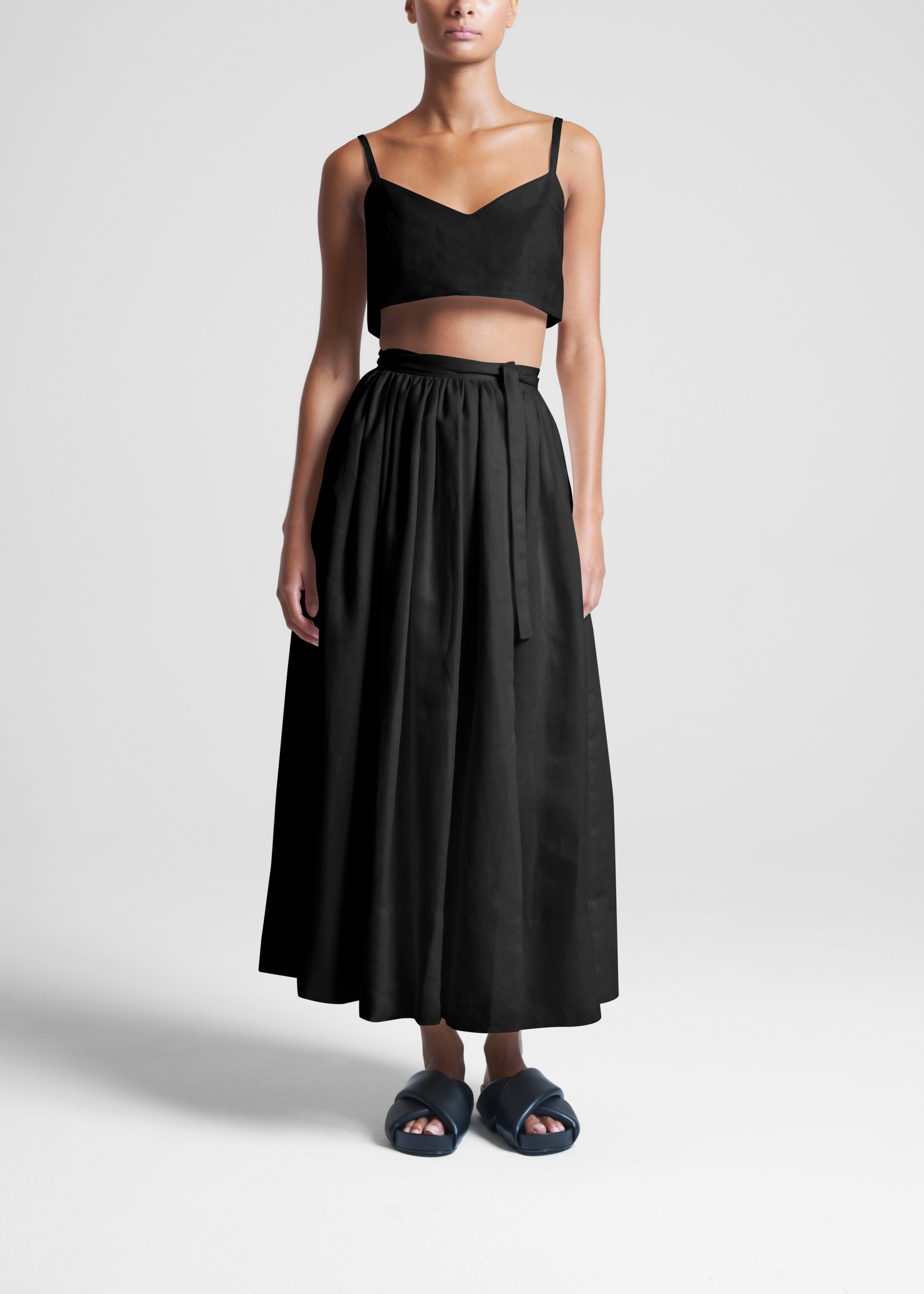 Black and outlet white linen skirt