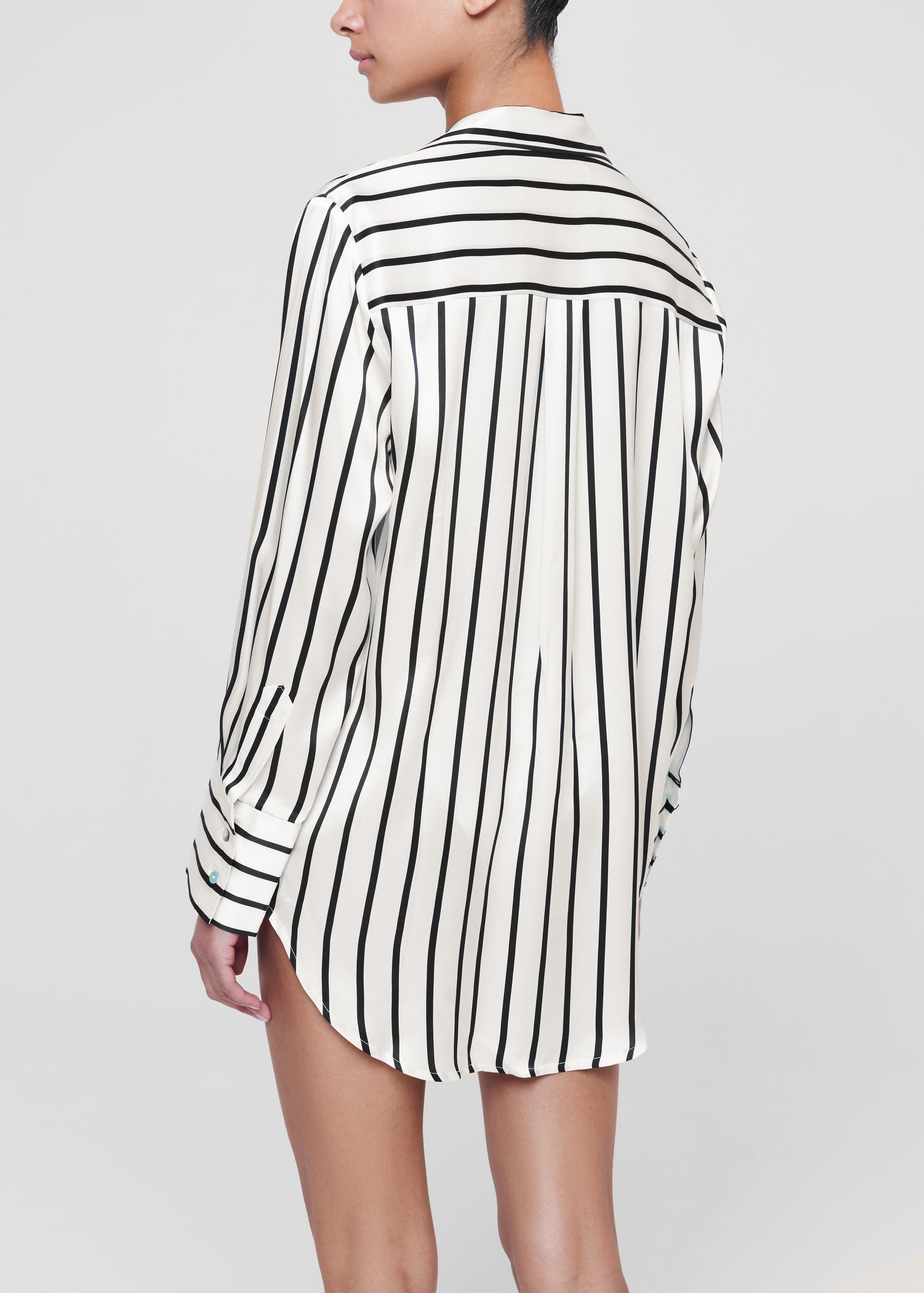 Paris Jet Black Stripe Silk Oversized Pyjama Shirt