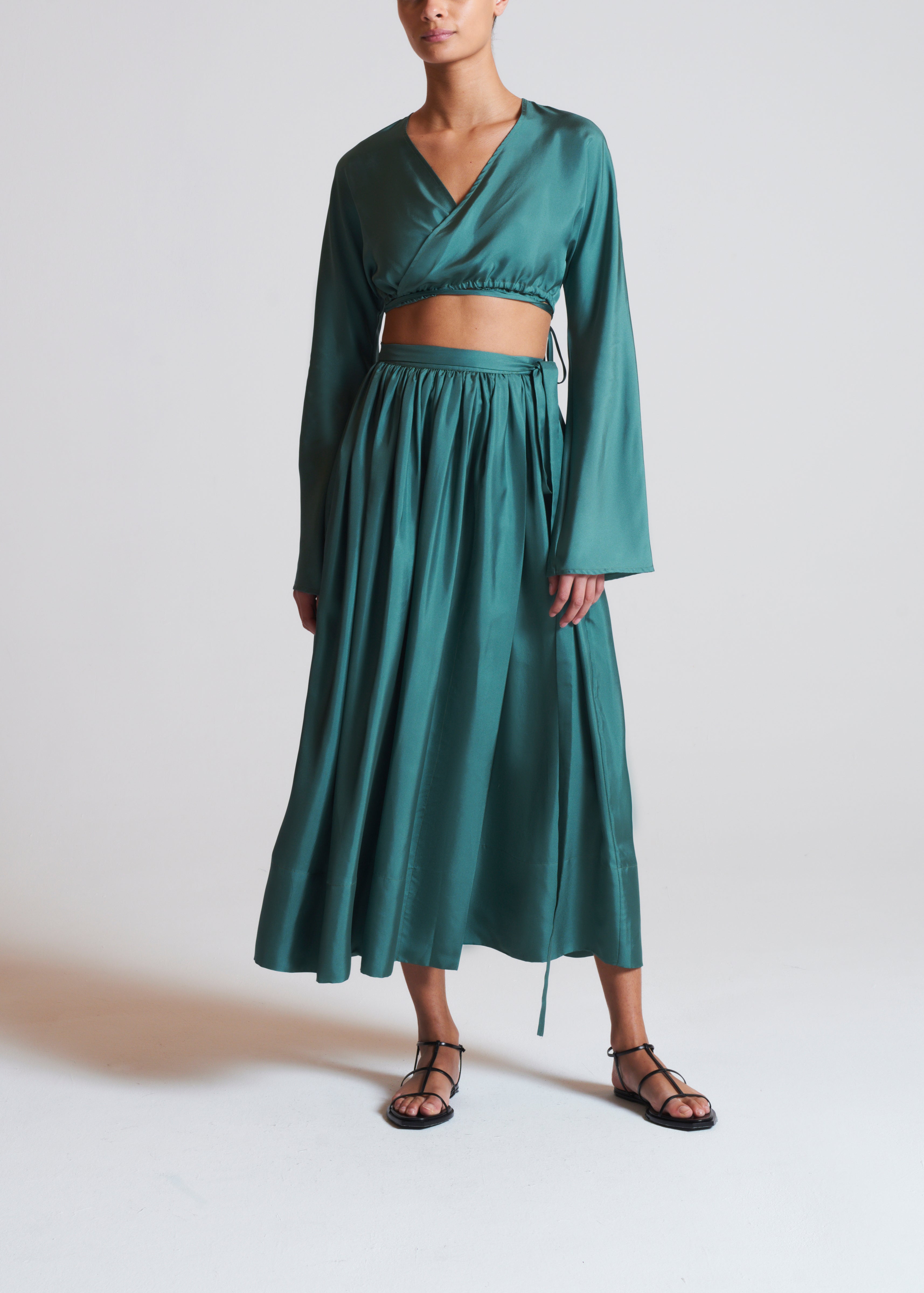 Coco Lake Blue Silk Twill Skirt