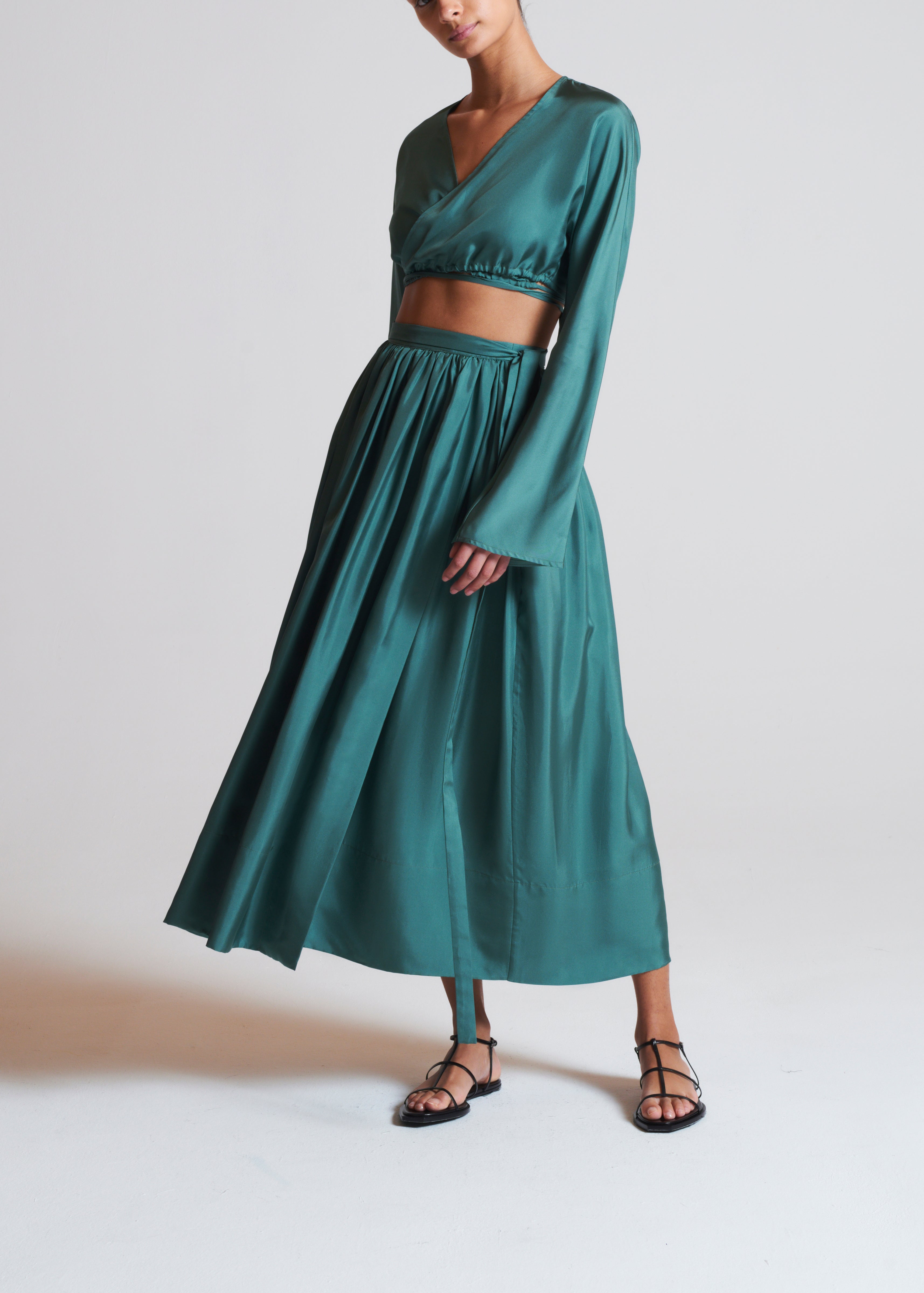 Coco Lake Blue Silk Twill Skirt