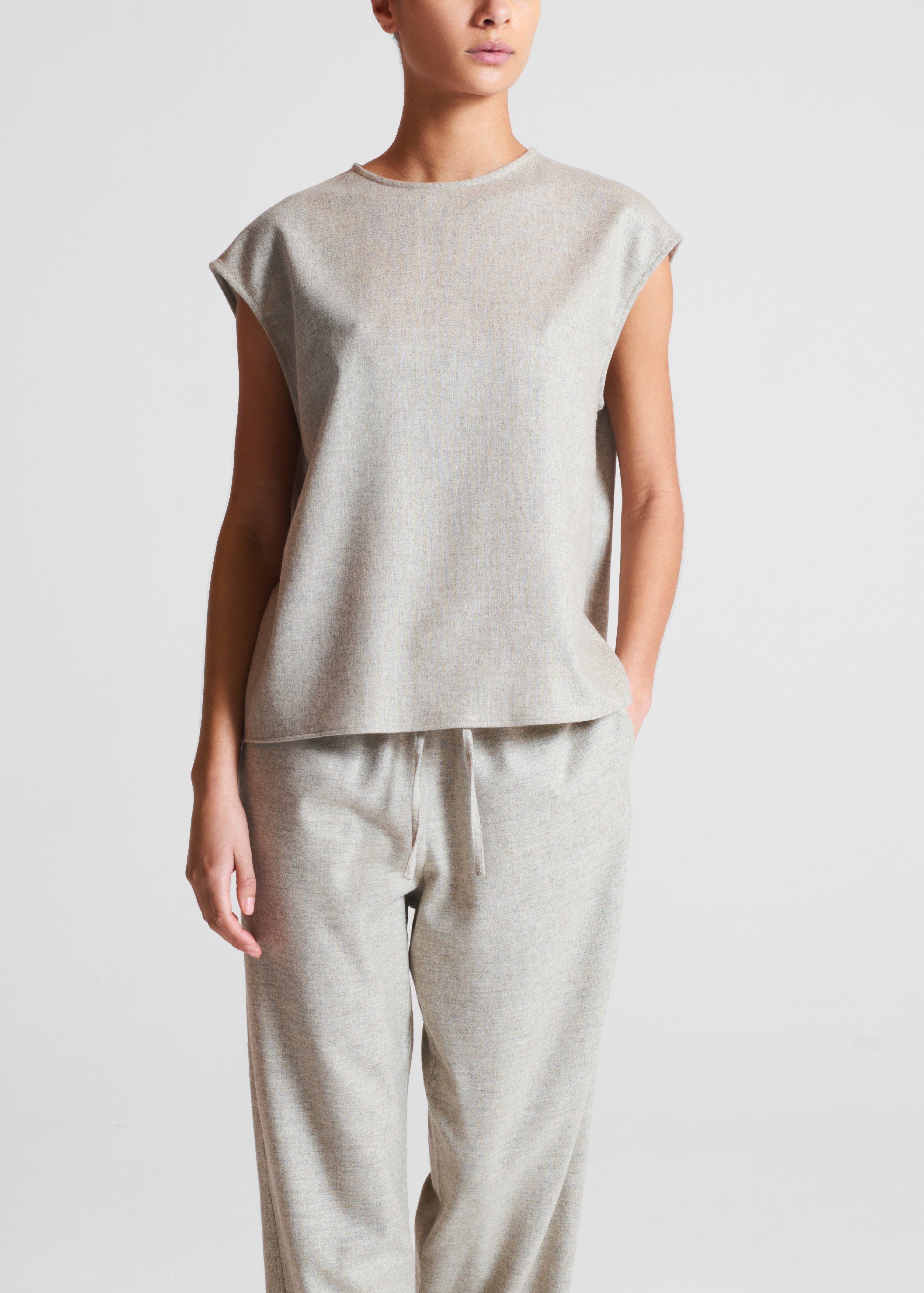 Dasha Top Oat Wool Cashmere Flannel